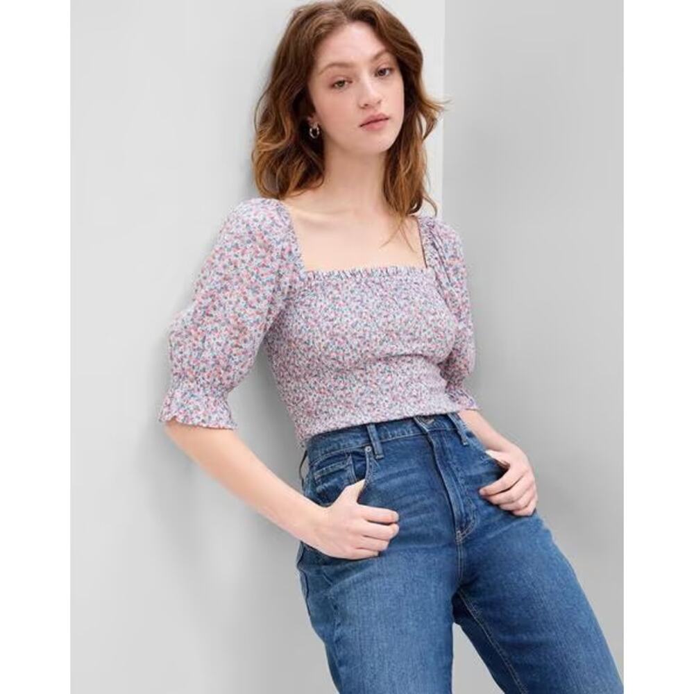 NEW Gap Floral Print Square-Neck Top Multicolor Womens Size XL